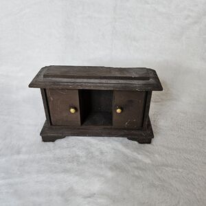Miniature Wooden Credenza Console Dollhouse Furniture Dark Brown Golden Knob Vtg